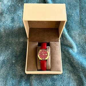 Burberry watch red leather band gold hardwear